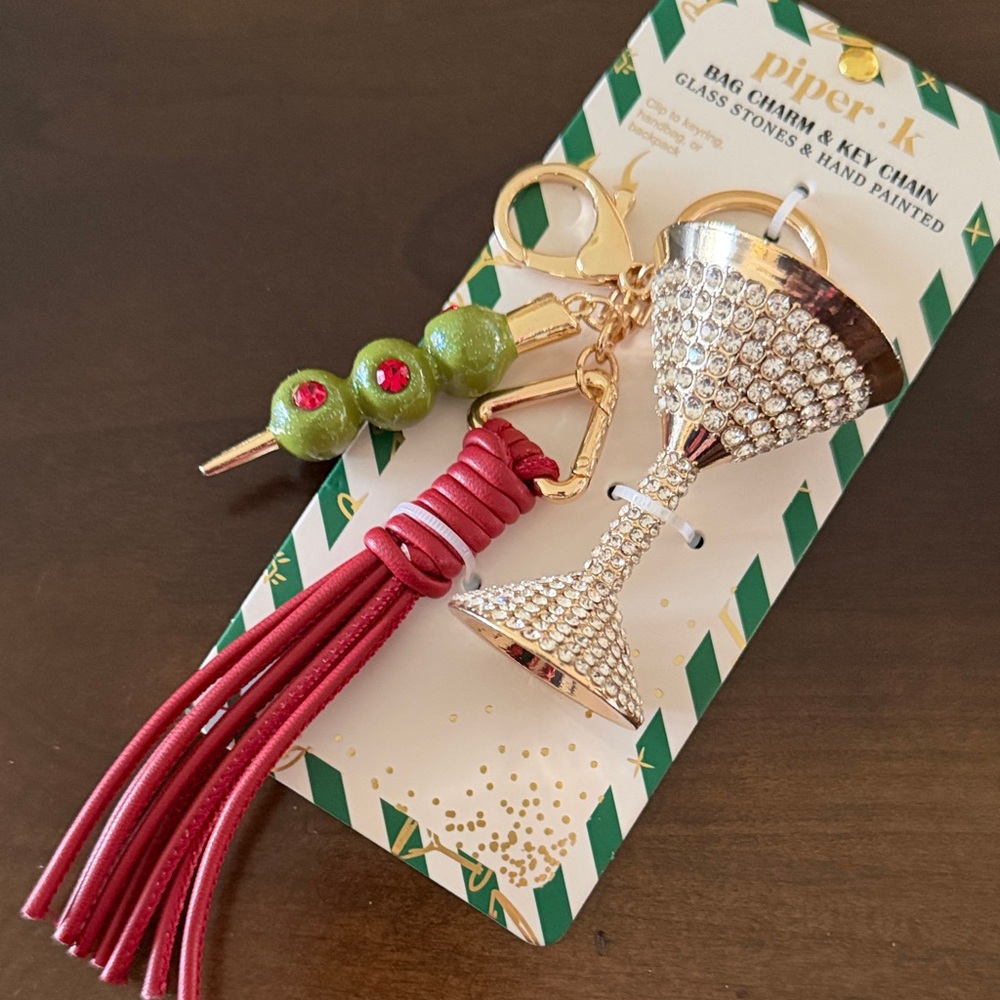 Piper K Red Tassel Martini Keychain/Bag Charm-NWT